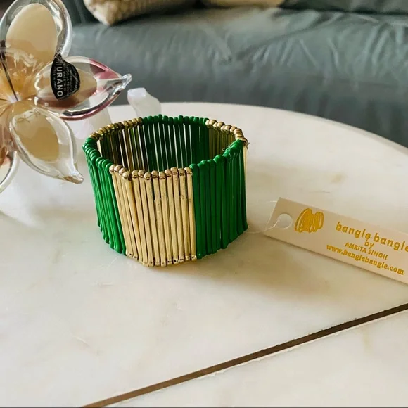 NWT Rare AMRITA SINGH Sylvana CHIC WATERFALL Bracelet in Evergreen and Gold - Picture 4 of 9